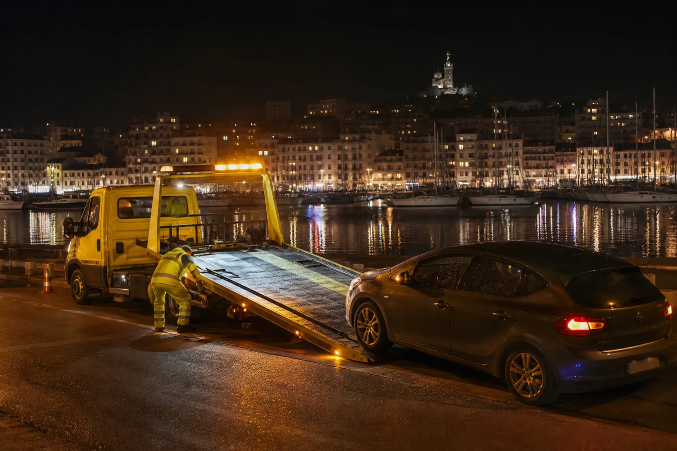 Dépannage auto Marseille de nuit avec dépanneuse près du Vieux-Port