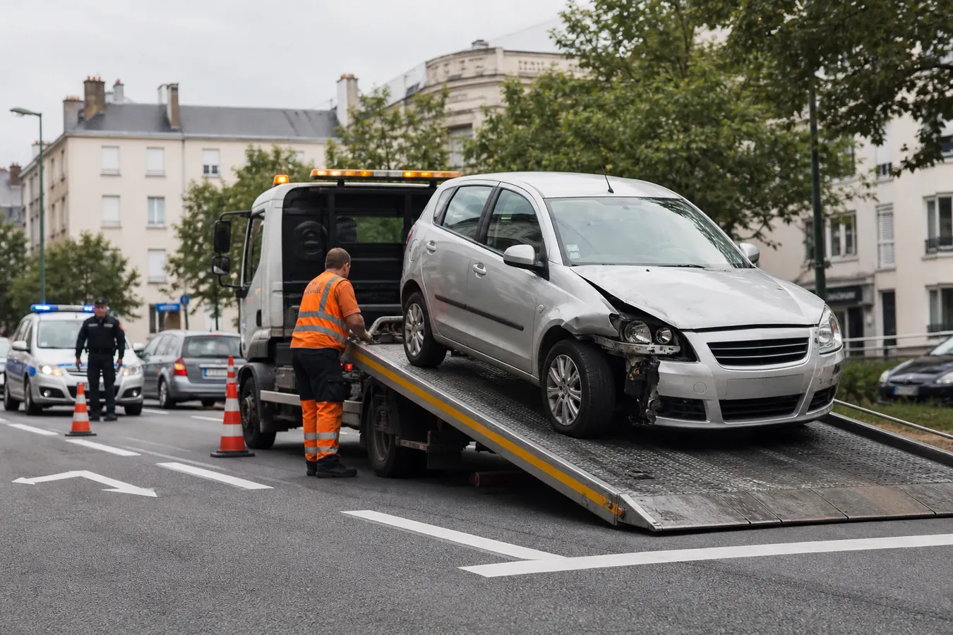 Remorquage d'un véhicule après accident sur voie urbaine